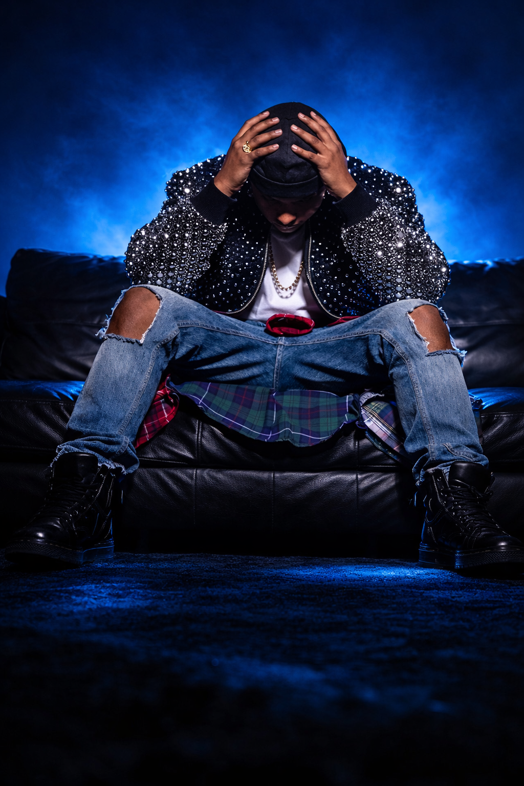 TRUTH on the couch, blue light